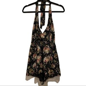 Forever21 floral deep V, backless romper